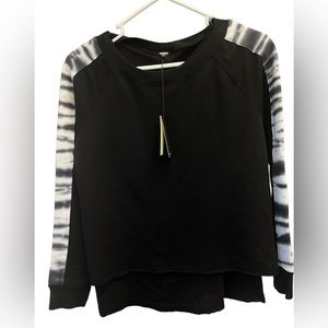 Monrow Layered Jersey Sweatshirt Women Black White‎ XS Tank Under Tie Dye Sleeve